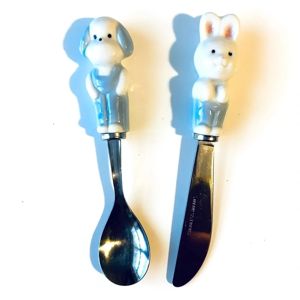 Lillian Vernon Child's Ceramic and Stainless Steel Flatware Spoon & Knife Set